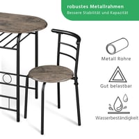 Jedálenská súprava pre 2 osoby Yaheetech, 1 stôl s 2 stoličkami, kuchynský stôl s úložným priestorom, oceľový rám, 80x53x75,5 cm, drift hnedá, kuchyňa, obývačka 8