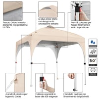 Pavilion grădină Yaheetech 3x3 m, impermeabil, cu aerisire, pentru 8-10 persoane, ideal pentru plajă și camping, cu geantă de transport, bej 6