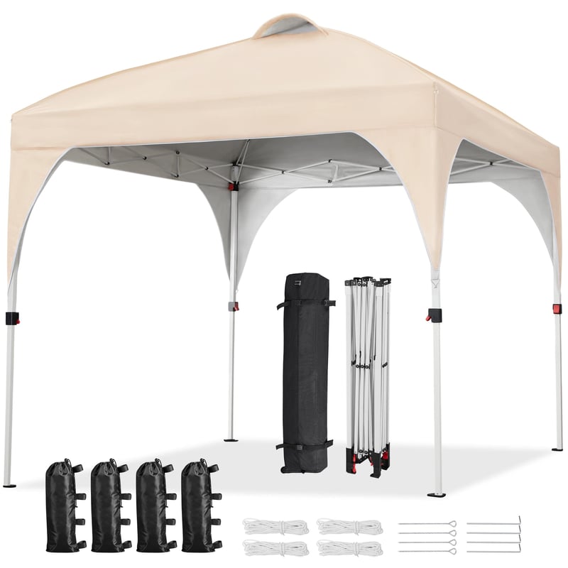 Pavilion grădină Yaheetech 3x3 m, impermeabil, cu aerisire, pentru 8-10 persoane, ideal pentru plajă și camping, cu geantă de transport, bej