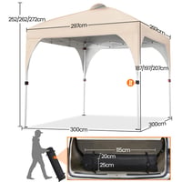 Pavilion grădină Yaheetech 3x3 m, impermeabil, cu aerisire, pentru 8-10 persoane, ideal pentru plajă și camping, cu geantă de transport, bej 3