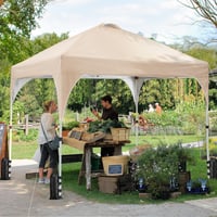 Pavilion grădină Yaheetech 3x3 m, impermeabil, cu aerisire, pentru 8-10 persoane, ideal pentru plajă și camping, cu geantă de transport, bej 2