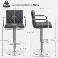 Yaheetech set barskih stolica 2 kom., podesiva visina, okretne 360°, barske stolice od umjetne kože s naslonom za ruke i naslonom, tamnosive 3