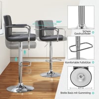 Yaheetech set barskih stolica 2 kom., podesiva visina, okretne 360°, barske stolice od umjetne kože s naslonom za ruke i naslonom, tamnosive 6