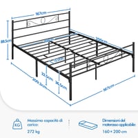 Yaheetech Dupla Fém Ágykeret 160x200 cm Virágmintás Fejtámlával Fekete Matrac Nélkül 2
