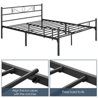 Yaheetech Dupla Fém Ágykeret 160x200 cm Virágmintás Fejtámlával Fekete Matrac Nélkül 4
