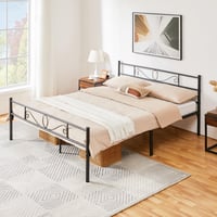 Yaheetech Dupla Fém Ágykeret 160x200 cm Virágmintás Fejtámlával Fekete Matrac Nélkül 7