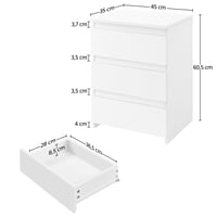 Yaheetech noćni ormarić za boxspring krevet s 3 ladice bijeli komoda za spavaću sobu pomoćni stolić 3