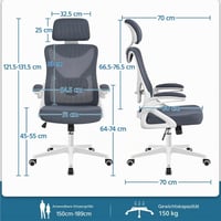 Scaun de birou ergonomic Yaheetech cu tetieră, cotiere și spătar reglabile, capacitate maximă de încărcare 136 kg, alb/gri 3