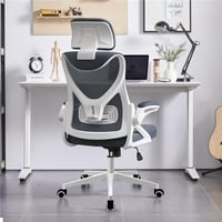 Scaun de birou ergonomic Yaheetech cu tetieră, cotiere și spătar reglabile, capacitate maximă de încărcare 136 kg, alb/gri 2