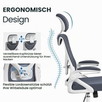 Scaun de birou ergonomic Yaheetech cu tetieră, cotiere și spătar reglabile, capacitate maximă de încărcare 136 kg, alb/gri 7