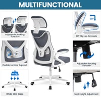 Scaun de birou ergonomic Yaheetech cu tetieră, cotiere și spătar reglabile, capacitate maximă de încărcare 136 kg, alb/gri 5