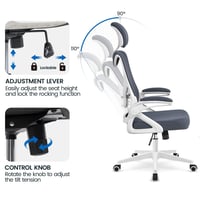 Scaun de birou ergonomic Yaheetech cu tetieră, cotiere și spătar reglabile, capacitate maximă de încărcare 136 kg, alb/gri 6
