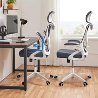 Scaun de birou ergonomic Yaheetech cu tetieră, cotiere și spătar reglabile, capacitate maximă de încărcare 136 kg, alb/gri 4