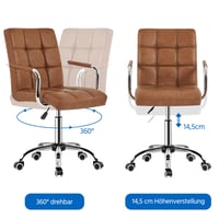 Ergonomická kancelárska stolička Yaheetech, otočná stolička s odnímateľnými opierkami na ruky, výškovo nastaviteľná počítačová stolička z umelej kože, retro hnedá 6