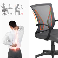 Scaun de birou ergonomic Yaheetech cu spătar din plasă, gri închis, scaun pivotant reglabil pe înălțime cu brațe, capacitate de susținere 136 kg, funcție de balansare 7