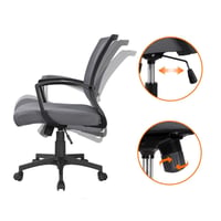 Scaun de birou ergonomic Yaheetech cu spătar din plasă, gri închis, scaun pivotant reglabil pe înălțime cu brațe, capacitate de susținere 136 kg, funcție de balansare 8
