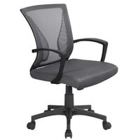 Scaun de birou ergonomic Yaheetech cu spătar din plasă, gri închis, scaun pivotant reglabil pe înălțime cu brațe, capacitate de susținere 136 kg, funcție de balansare 1