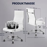 Yaheetech Ergonomikus Irodai Szék Karfával, Főnöki Forgószék Magas Háttámlával, Billenő Funkcióval, Max. 136 kg Teherbírás, Fehér 3