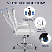 Yaheetech Ergonomikus Irodai Szék Karfával, Főnöki Forgószék Magas Háttámlával, Billenő Funkcióval, Max. 136 kg Teherbírás, Fehér 5