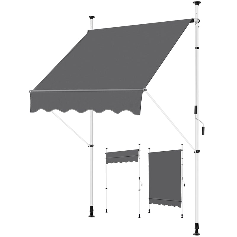 Marchiză pentru balcon Yaheetech cu manivelă, lățime 300 cm, gri închis, montare fără găurire, impermeabilă, protecție solară cu înălțime reglabilă, cadru marchiză