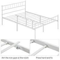 Yaheetech Kovový manželský rám postele 140x200 cm s roštom, biely – Rám postele pre dospelých s priestranným dizajnom 8