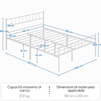 Yaheetech Kovový manželský rám postele 140x200 cm s roštom, biely – Rám postele pre dospelých s priestranným dizajnom 2