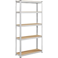 Yaheetech Kovový policový regál 180x90x30 cm, 5-policový garážový regál s MDF doskami, nosnosť 175 kg, strieborný 1
