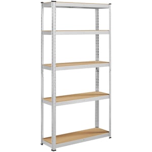 Yaheetech metalni regal 180x90x30 cm, garažna polica s 5 razina i MDF pločama, nosivost 175 kg, srebrna