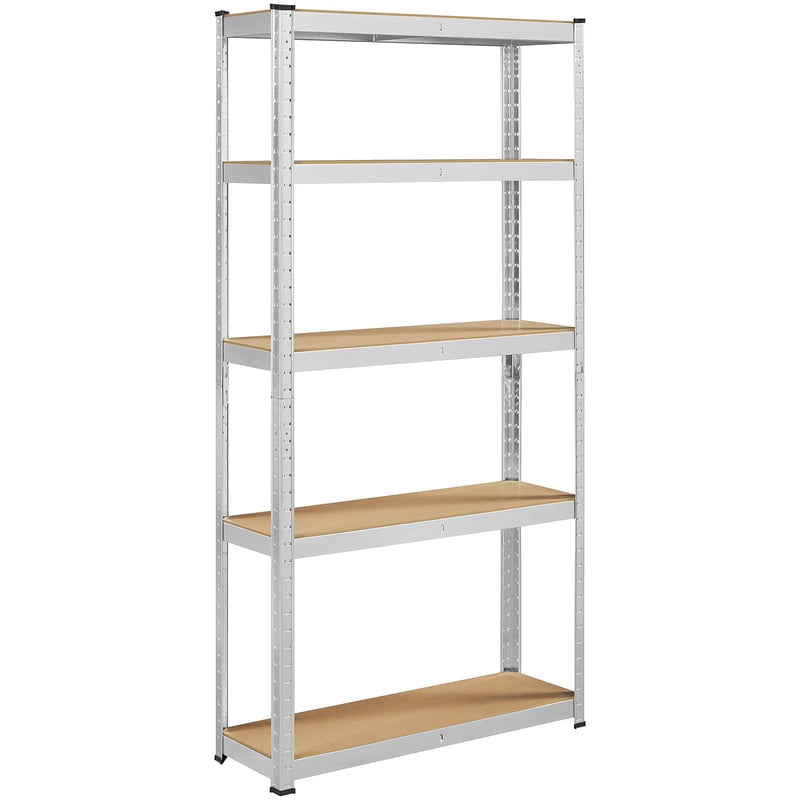 Yaheetech Kovový policový regál 180x90x30 cm, 5-policový garážový regál s MDF doskami, nosnosť 175 kg, strieborný