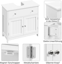 Yaheetech Fürdőszobai Mosdó Szekrény 2 Ajtóval és Fiókkal 60x30x60cm 4
