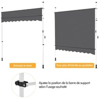 Yaheetech Ručná výsuvná balkónová markíza s kľukou, 250 x 180 cm, nastaviteľná výška 210 – 300 cm, bez vŕtania, odolná voči UV žiareniu, sivá 8