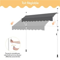 Yaheetech Ručná výsuvná balkónová markíza s kľukou, 250 x 180 cm, nastaviteľná výška 210 – 300 cm, bez vŕtania, odolná voči UV žiareniu, sivá 7