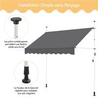 Yaheetech Ručná výsuvná balkónová markíza s kľukou, 250 x 180 cm, nastaviteľná výška 210 – 300 cm, bez vŕtania, odolná voči UV žiareniu, sivá 6