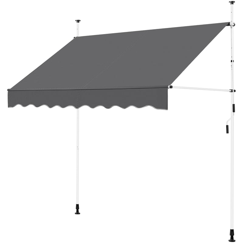 Yaheetech Ručná výsuvná balkónová markíza s kľukou, 250 x 180 cm, nastaviteľná výška 210 – 300 cm, bez vŕtania, odolná voči UV žiareniu, sivá