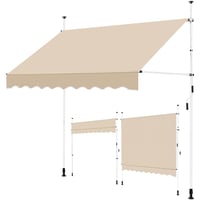 Yaheetech Balkónová markíza s kľukou, bez vŕtania, nastaviteľná výška, 250 x 120 cm, béžová 1