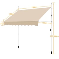 Yaheetech Balkónová markíza s kľukou, bez vŕtania, nastaviteľná výška, 250 x 120 cm, béžová 2