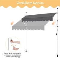 Markíza na balkón Yaheetech s kľukou, bez vŕtania, nastaviteľná výška, vodoodolná, 250 x 120 cm, tmavosivá 7