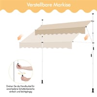 Yaheetech Balkónová markíza s kľukou, bez vŕtania, nastaviteľná výška, 250 x 120 cm, béžová 7