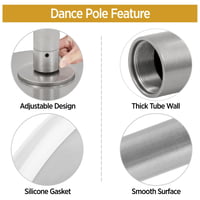 Yaheetech Pole Dance Rúd Állítható Magasság 225-274,5 cm Átmérő 45 mm Statikus és Forgó Rozsdamentes Acél Max. 200 kg Terhelés Matt Ezüst 5