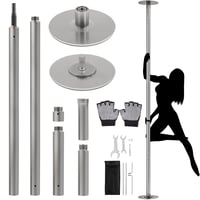 Yaheetech Pole Dance Rúd Állítható Magasság 225-274,5 cm Átmérő 45 mm Statikus és Forgó Rozsdamentes Acél Max. 200 kg Terhelés Matt Ezüst 1