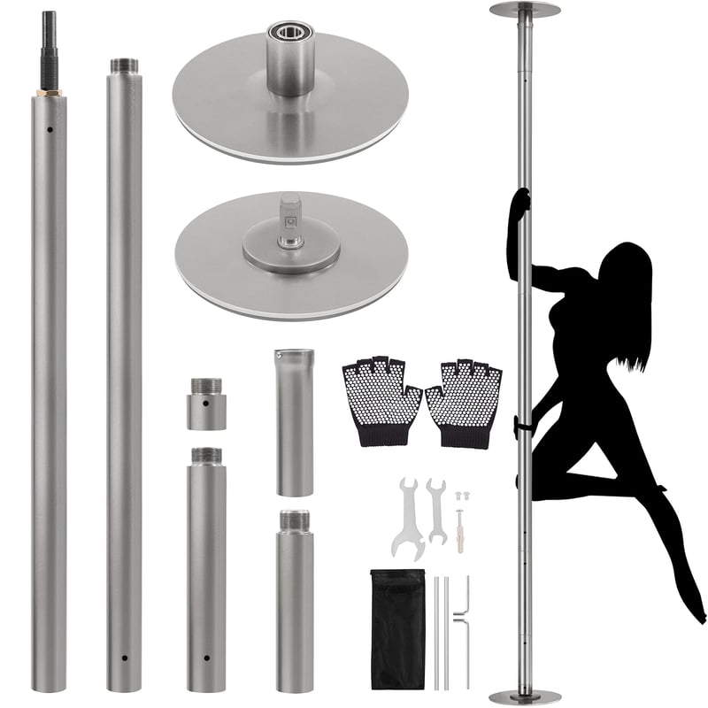 Yaheetech Pole Dance Rúd Állítható Magasság 225-274,5 cm Átmérő 45 mm Statikus és Forgó Rozsdamentes Acél Max. 200 kg Terhelés Matt Ezüst