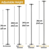 Yaheetech Pole Dance Rúd Állítható Magasság 225-274,5 cm Átmérő 45 mm Statikus és Forgó Rozsdamentes Acél Max. 200 kg Terhelés Matt Ezüst 4