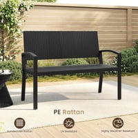 Yaheetech Vrtna klupa od poliratana za 2 osobe s naslonom i naslonima za ruke, 121,5x62x89 cm, crna, vrtni namještaj od ratana otporan na vremenske uvjete za balkon i terasu 7