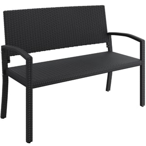 Yaheetech Polyrattan Kerti Pad 2 Személyes Háttámlával és Karfával, 121,5x62x89 cm, Fekete, Időjárásálló Rattan Kerti Bútor Erkélyre és Tera