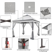 Yaheetech sklopivi vrtni paviljon 3,3x3,3 m, vodootporni šator s podesivom visinom, 4 bočne stranice s mrežom protiv komaraca, dupli krov, svijetla boja 5