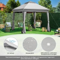 Yaheetech sklopivi vrtni paviljon 3,3x3,3 m, vodootporni šator s podesivom visinom, 4 bočne stranice s mrežom protiv komaraca, dupli krov, svijetla boja 6