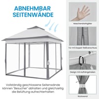 Yaheetech sklopivi vrtni paviljon 3,3x3,3 m, vodootporni šator s podesivom visinom, 4 bočne stranice s mrežom protiv komaraca, dupli krov, svijetla boja 8