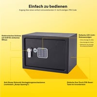 Seif electronic Yale YSV/250/DB2 cu cod PIN și cheie de urgență, 16,3 L, 25×35×25 cm, montabil pe perete și podea, sistem de închidere anti-șoc, interior capitonat cu mochetă 2