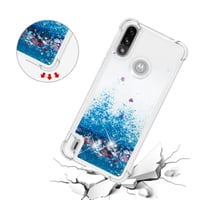Husă cu sclipici YAMCCCSE pentru Motorola Moto E7 Power cu șnur și lanț, carcasă din silicon albastru tip Quicksand cu șnur 3