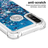 Husă cu sclipici YAMCCCSE pentru Motorola Moto E7 Power cu șnur și lanț, carcasă din silicon albastru tip Quicksand cu șnur 5